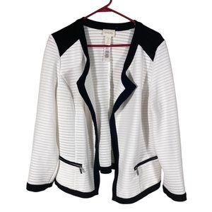 Chicos Collarless Blazer White and Black Chicos Sz 2
